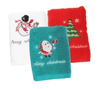 HIAKDOFT 3Pcs Christmas Hand Towels Cotton Soft Absorbent Washcloth with Embroidered Festive Patterns in Red Green White for Bathroom Gift