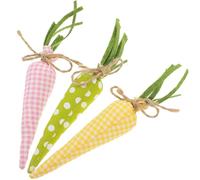 HIAKDOFT 3pcs Cloth Easter Carrot Ornaments Set, Fabric Artificial Carrots in Pink Plaid, Yellow Plaid, and Green Polka Dot, Easter Tabletop Decorations and Photo Props for Party and