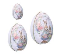 HIAKDOFT 3pcs Easter Egg Candy Boxes Tinplate Festival Party Egg-shaped Packaging Set Large Medium Small Easter Adornment Candy Case for Holiday Supplies Random Style