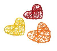 HIAKDOFT 3pcs Woven Rattan Heart Shape Bird Chew for Parrots and Birds Colorful Natural Bite to Promote Beak Health and Activity Suitable for Parakeets Cockatiels Lovebirds Random Color