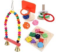 HIAKDOFT 4 Sets Colorful Parrot Training Set with Basketball Loop Puzzle for Mental Stimulation and Physical Health Suitable for Budgies Cockatiels Macaws Conures Random Color