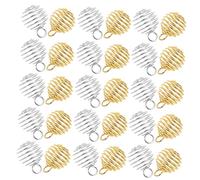 HIAKDOFT 40pcs Spring Ball Shaped Charms with Loop for Jewelry Making Hollow Round Lantern Ball Pendants Lightweight Connectors for Bracelets Necklaces Earrings Vintage Keychain Decorations