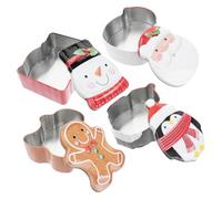 HIAKDOFT 4Pcs Christmas Tinplate Candy Boxes Gift Containers with Festive Designs Snowman Penguin Gingerbread Man Elderly Styles for Holiday Candy Storage and Party Decoration