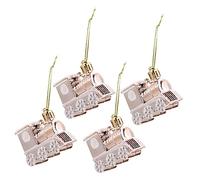 HIAKDOFT 4pcs Christmas Tree Car Pendants Gold Small Cartoon Train Decorations Xmas Hanging Adornments for Party Photo Props Home and Wedding Decor Lightweight