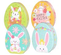 HIAKDOFT 4pcs Easter Candy Boxes Set with Bunny Pattern, Yellow and Green Tinplate Treat Boxes for ’ Party Favors, Decorative Easter Egg Cookie Holders for Holiday Packaging