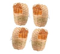 HIAKDOFT 4pcs Handmade Rustic Bamboo Bird Nest with Hook Outdoor Bird Shelter for Garden Hanging Ventilated Bamboo Birdhouse Safe Space and Pets