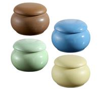 HIAKDOFT 4Pcs Mini Ceramic Storage Jars Sealed Powder Jars for Coffee Beans Tea Medicine Powder Holder Large in Pastel Yellow Coffee Green Ice Blue