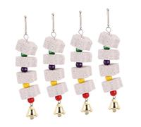 HIAKDOFT 4pcs Natural Parrot Molar Grinding Stones with Bells Calcium Bird Beak Trimmer for African Grey Budgies Cockatiels and Small Pets Chew for Healthy Teeth and Home Protection