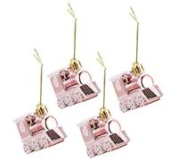 HIAKDOFT 4pcs Rose Gold Christmas Tree Train Pendants Small Cartoon Hanging Decorations for Xmas Party Supplies Home Office Hotel Festive Decor