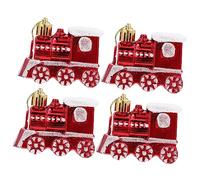 HIAKDOFT 4pcs Small Christmas Train Ornaments Red Xmas Tree Hanging Decorations Lightweight Festive Pendants for Home Party Window Wall Fireplace