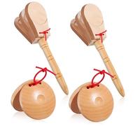 HIAKDOFT 4pcs Stamp Portable for Handles Held Small Rhythm Finger Castanet Instruments Castanets Adults Finger Instrument Tambourine Percussion Wood Beige