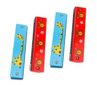 HIAKDOFT 4pcs Wooden Harmonica Toys for Boys and Girls, Double Row 16-hole Cartoon Harmonica Set, Child Music Instrument Gift for Beginners and Early Learning Random Style