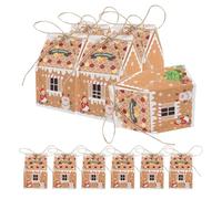 HIAKDOFT 50 Pcs Christmas Gingerbread House Treat Boxes Small Kraft Paper Candy Boxes for Holiday Party Favors Cookie Packaging