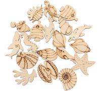 HIAKDOFT 50 Pcs Wooden Ocean Animal Cutouts for Painting and Crafting Hand-Carved Sea Life Plaques Including Dolphins Turtles Fish Shells and Corals Educational and Decorative DIY for Home