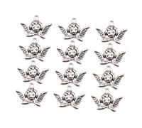 HIAKDOFT 50PCS DIY Angel Head Alloy Pendants Retro Elf Charms for Jewelry Making Antique Silver Metal Pendants for Necklaces Bracelets Keychains Creative Craft Accessories