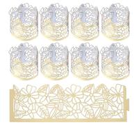 HIAKDOFT 50pcs Golden Hollow Laser-Cut Floral Leaf Electronic Candle Wraps Decorative Cylindrical Paper Light Shades for Wedding Party Decoration
