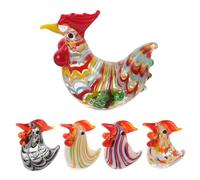 HIAKDOFT 5pcs Glass Rooster Figurines Vibrant Blown Glass Chicken Statues Decorative Animal Sculptures for Home Decor Living Room Kitchen Display