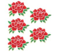 HIAKDOFT 5Pcs Iron Flower Embroidered Patches for Clothing Repair and Decoration Medium Red Peony Appliques with White Edges Durable Sewing Clothes Patches for Shirts Jeans Backpacks and