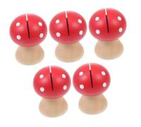 HIAKDOFT 5Pcs Mushroom-Shaped Note Clamps Holder Red Wooden Photo Clips for Name Cards Memo Wedding Messages Desktop Decor