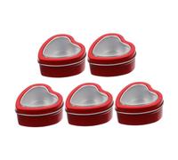 HIAKDOFT 5Pcs Red Heart Shaped Metal Tin Boxes with Window Lid, Small Party Favor Containers for Weddings, Birthdays, Candy Storage, Reusable Mini Cookie Tins