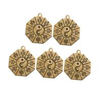 HIAKDOFT 5pcs Retro Brass Eight Diagram Bagua Pendants Exorcism Charm Keychain Decor Taoist Amulet for Feng Shui Home Ornaments and Necklace Accessories