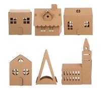 HIAKDOFT 6pcs DIY Miniature Cardboard House Kit for Paper with Coloring Feature Sturdy Paper Material Interactive Building Model for Home School Kindergarten Group Activities