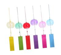 HIAKDOFT 6pcs Japanese Hanging Wind Chimes Colorful Glass Outdoor Bells for Garden Balcony Patio Vintage Edo Style Summer Decoration with Dazzling Reflective Finish
