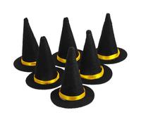 HIAKDOFT 6pcs Mini Black Felt Witch Hats Handmade Halloween Wine Bottle Decor Reusable Craft Accessories for DIY Hair Party Cosplay and Festival Decorations