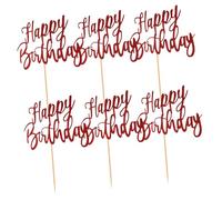 HIAKDOFT 6Pcs Red Glitter Happy Birthday Cake Toppers Easy to Use Decorative Inserts for Cakes and Cupcakes Unique Fun Design for Adults Birthday Party Decorations