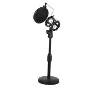 HIAKDOFT Adjustable Desktop Microphone Stand with Clip and Double Filter Portable Black Mic Mount for Meetings Broadcast Podcasting Online Conference Use