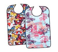 HIAKDOFT Adult Bibs for Elderly Women 2pcs Waterproof Washable Clothing Protectors Large Dinner Bibs for Feeding and Mealtime Use