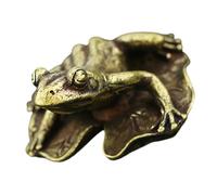 HIAKDOFT Antique Brass Frog Figurine Vintage Tea Pet Home Office Decor Small Lucky Charm Frog Ornament for Tea and Interior Decoration