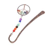 HIAKDOFT Artistic Seven Chakra Crystal Bookmark with Life Tree Design Colorful Brass and Natural Gravel Stones Decorative Creative Book Marker for Readers Graduation and DIY Crafts