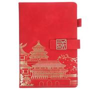 HIAKDOFT Chinese Style A5 Thick Notebook with Buckle, Daily Planner Notepad for Business and Student Supplies, Red Vintage Recording Journal for Office Schedule and Work Planning