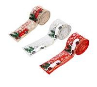 HIAKDOFT Christmas Tree Decoration Ribbon Set 3 Rolls 5M X 5Cm Red, Natural, Grey DIY Xmas Ribbon Garland for Wrapping, Bow Making, and Holiday Crafts