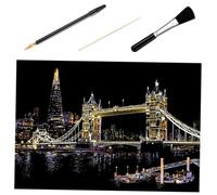 HIAKDOFT Colorful London Tower Bridge Scratch Painting Kit for Adults DIY Night City View Art with Tools Including Bamboo Stylus Gold Pen and Black Brush Creative Scratch Drawing Paper for