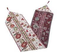 HIAKDOFT Cotton Linen Christmas Table Runner with Tassels and Deer Bell Design Festive Xmas Party Table Decor for Home Restaurant Hotel and Easy to Clean Tablecloth Ornament