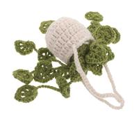 HIAKDOFT Crochet Hanging Plant Car Ornament for Rearview Mirror Woven Car Decor with White Basket and Green Hollow Leaf Creative Interior Accessory for Vehicle Ambiance Enhancement