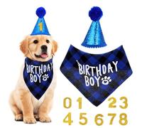 HIAKDOFT Dog Birthday Party Supplies Puppy Dog Happy Birthday Decorations Bandana Pets Hat Doggie First Pups Paw Dress Blue Cloth