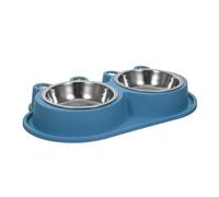 HIAKDOFT Double Pet Feeding Bowl Set Stainless Steel Anti-ant Non-spill Cat Food Water Bowls Small Navy Blue for Outdoor and Indoor Use Suitable for Kittens and Small Cats
