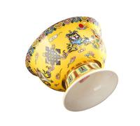 HIAKDOFT Enamel Painted Buddhist Offering Bowl Small Smooth Ceramic Sacrifice Accessory with Eight Auspicious Symbols Footed Worship Decor for Temple and Meditation Use