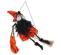 HIAKDOFT Halloween Hanging Witch Decoration with Candy Bag Sturdy Fabric and Wood Haunted House Prop Easy to Hang Indoor Outdoor Creative Flying Witch Party Favor for Spooky Halloween Decor