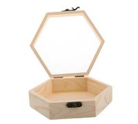 HIAKDOFT Hexagonal Pine Wood Display Box with Glass Top Hinged Lid Retro Wooden Keepsake Storage for Jewelry Dried Flowers Collectibles Multiuse Container for Home Decor and Giving