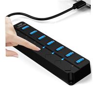 HIAKDOFT Hub with Independent Switches High-speed Multi-port USB Splitter Adapter for Laptop Powered USB Extension Hub with LED Indicators Plug and Play Expansion for Keyboard Mouse Gaming