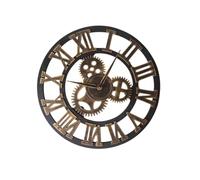 HIAKDOFT Industrial Gear Wall Clock Retro Roman Numerals Golden Decorative Hanging Clock for Living Bedroom Kitchen Vintage Style