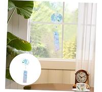 HIAKDOFT Japanese Style Wind Chime Hanging Ornament Durable Glass Wind Bell Decor for Indoor Outdoor Garden Use Craft with Floral Design Decorative Pendant