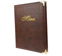 HIAKDOFT Leather Menu Cover Holder with Slide in Transparent Pages Restaurant Menu Book Folder for Bar Cafe Hotel Easy to Replace Server Note Pads in Brown