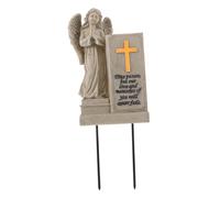 HIAKDOFT Memorial Grave Vase with Spikes for Headstone Decoration Reusable Cemetery Flower Pot with Vintage Angel Statue and Cross Secure Ground Placement for Gravesite and Garden Use