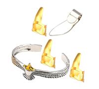 HIAKDOFT Metal Banjo Finger Picks Set with Open Mouth Design Gold Guitar Thumb Picks with Protective Gold and Silver Bracelet for Comfortable Long Practice