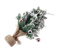 HIAKDOFT Mini Flocked Tree Small Tabletop Decor with Pinecones and Bowknot Neutral Snowy Style for Desk Mantel Fireplace Compact Holiday Ornament Without Lights